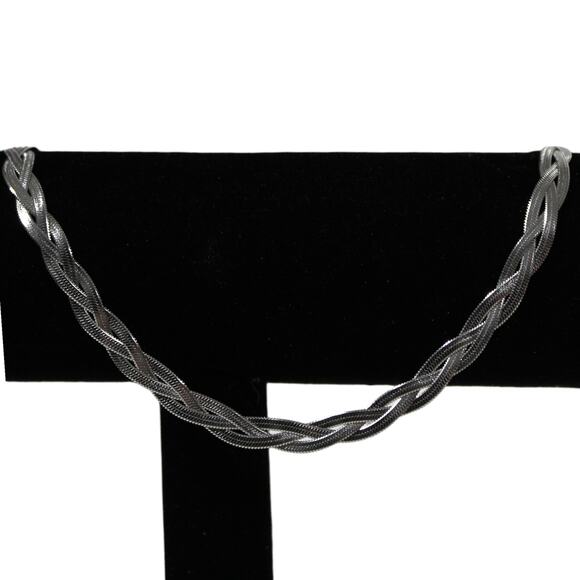 Braided Silver Tone Choker Necklace - Picture 1 of 3